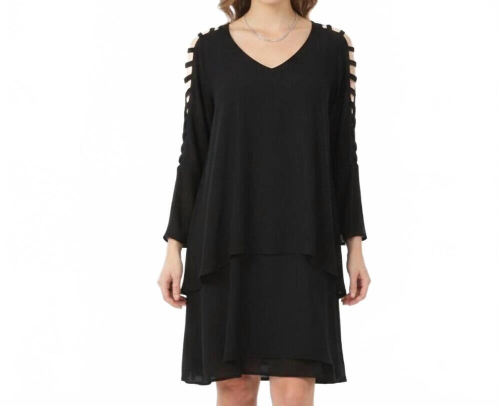 NEW JOSEPH RIBKOFF ladder sleeve tunic mini dress in black